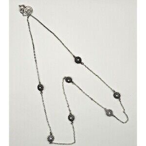 Crown Trifari VTG Silver Tone Small Flower with Rhinestone strand Necklace 30"